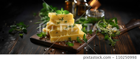 AI-generated content. Cheese mix on wooden plate still-life. Ai Generative. AI-generated content. Cheese mix on wooden plate still-life. Ai Generative. 110250998