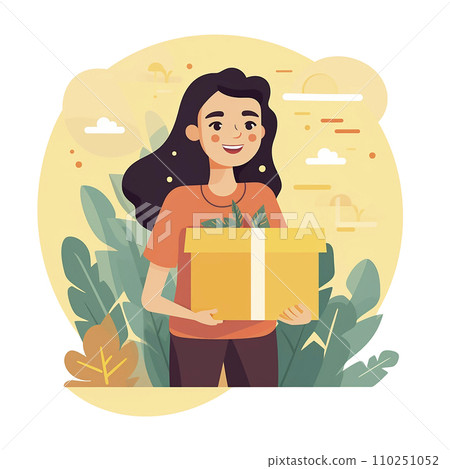 flat illustration, cute girl courier with a... - Stock Illustration ...