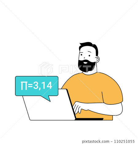 Education concept with cartoon people in flat design for web. Student making scientific research, learning maths, preparing to exam. Vector illustration for social media banner, marketing material. 110251055