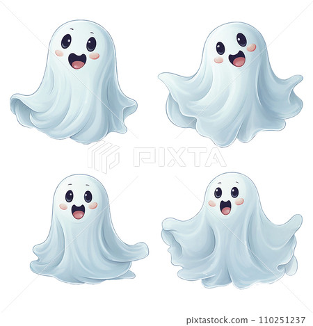 illustration, set of cute ghosts. Halloween decoration, funny ghosts in cartoon style illustration, set of cute ghosts. Halloween decoration, funny ghosts in cartoon style 110251237