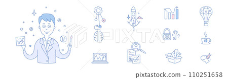 Simple Creative Process Line Icon and Object Vector Set 110251658