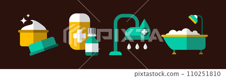 Flat Personal Hygiene Icon and Item Vector Set 110251810