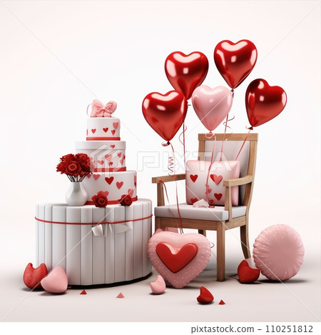 Valentine's Day Concept. Romantic objects isolated on white background. 110251812