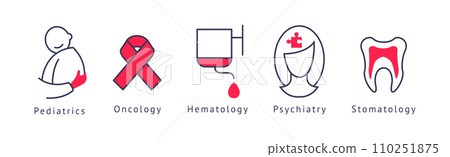 Different Hospital Department Flat Icons with Name Vector Set 110251875