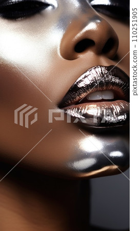 Fashion Portrait closeup of beautiful black woman. Beauty african face with perfect make up. 110251905