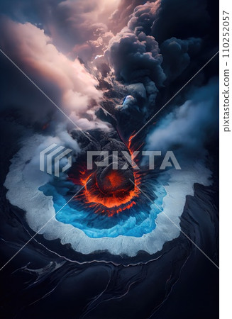 Aerial view of the Active Volcano with Lava 110252057