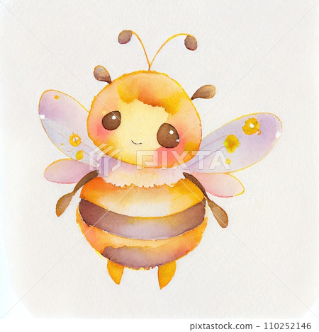 Cute small cartoon bee. Watercolor style. Generative Ai Cute small cartoon bee. Watercolor style. Generative Ai 110252146