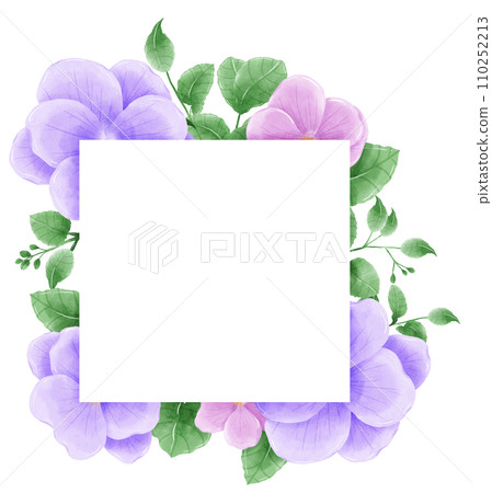 Watercolor hand drawn illustration Violet purple flower and leaves frames for wedding invitation bridal shower greeting card 110252213