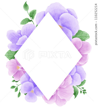 Watercolor hand drawn illustration Violet purple flower and leaves frames for wedding invitation bridal shower greeting card 110252214