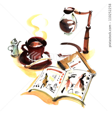 Coffee Magazine Break Stylish Hand-drawn Watercolor Illustration 110252258