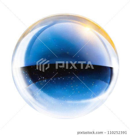 一個美麗的水晶球的插圖，具有清晰的藍色、透明的背景、“AI 生成的圖像” 110252391