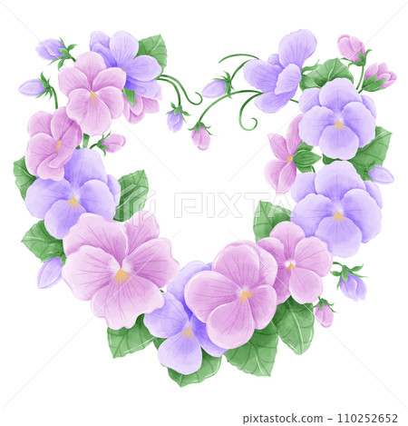 Watercolor hand drawn illustration Violet purple flower and leaves heart frames for wedding invitation bridal shower greeting card 110252652