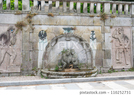 Fountain in Park Monte del Castro, park located on a hill in Vigo, the biggest city in Galicia Region, in the North of Spain, selective focus 110252731