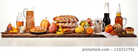 Groceries including vegetables, beer, bakery isolated on white background Groceries including vegetables, beer, bakery isolated on white background 110252792