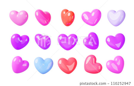 3d render icon set of colorful hearts rotation. Cartoon game animation sprite sheet. Isolated red, pink, blue, purple decor elements, symbol of love, Valentines day, romantic emoji. 3D illustration 3d render icon set of colorful hearts rotation. Cartoon game animation sprite sheet. Isolated red, pink, blue, purple decor elements, symbol of love, Valentines day, romantic emoji. 3D illustration 110252947