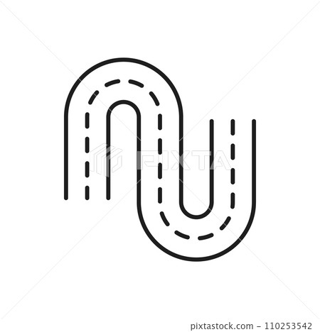 Road line icon, highway or freeway turn and traffic street roadway, vector transport map pictogram. City navigation and direction linear sign of winding road with traffic lane for web or app symbol 110253542