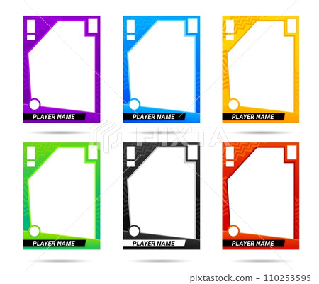Sport trading card frames, team player photo picture vector templates. Sportsman or game player sport trading cards with copy space background and name layouts collection with rectangle blank design 110253595