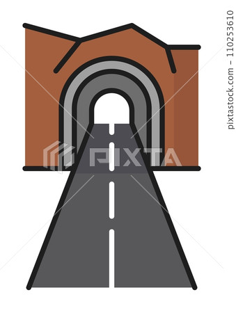 Road color line icon, highway with tunnel route, vector street traffic pictogram sign. Suburban street or city highway with tunnel path, roadsign or traffic navigation and transport map linear symbol 110253610