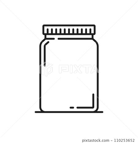 Bottle package template for jam, honey or marmalade with lid isolated outline icon. Vector glassware pack for liquid products, cream and butter dairy food Bottle package template for jam, honey or marmalade with lid isolated outline icon. Vector glassware pack for liquid products, cream and butter dairy food 110253652