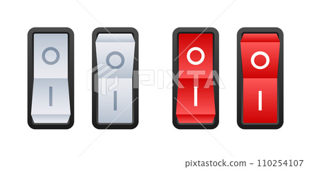 Switch Button Icons Showing Off and On States in Grey and Red. Vector stock illustration 110254107