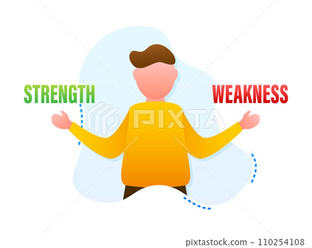 Personal Strengths and Weaknesses Concept, Vector Illustration of a Man Balancing Both Sides for Self Development and Growth Personal Strengths and Weaknesses Concept, Vector Illustration of a Man Balancing Both Sides for Self Development and Growth 110254108
