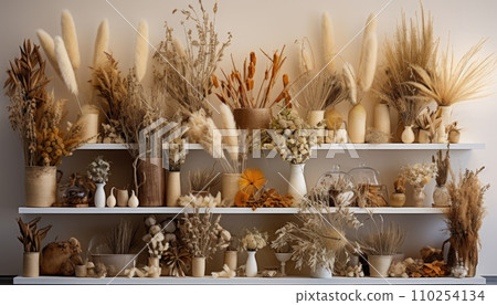 AI-generated content. Interior decoration with stylish compositions from dry plants. 110254134