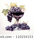AI-generated content. Stylish watercolor illustration. A glass of wine with a branch of grapes inside. 110254153