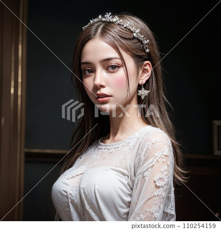 Girl in a white dress in an antique room (AI image) Girl in a white dress in an antique room (AI image) 110254159