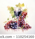 AI-generated content. Stylish watercolor illustration. A glass of wine with a branch of grapes inside. 110254160