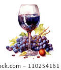 AI-generated content. Stylish watercolor illustration. A glass of wine with a branch of grapes inside. 110254161