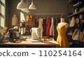 AI-generated content. Sewing production interior. Atmospheric atelier, clothing creation. 110254164