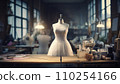 AI-generated content. Sewing production interior. Atmospheric atelier, clothing creation. 110254166