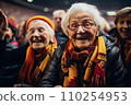 AI-generated content. Elderly female football fans at stadium portrait 110254953