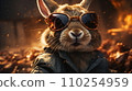 AI-generated content. Rabbit in sunglasses on background of fire 110254959