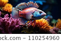 AI-generated content. Blue beautiful fish among algae in the ocean or sea 110254960