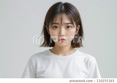 Young woman cowering in fear AI generated 110255163