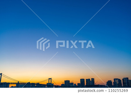 [Magic hour material] Magic hour in Tokyo seen from Toyosu Gururi Park [Tokyo] 110255269