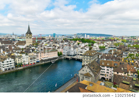 Top view of historic city center of Zurich, Switzerland. 110255642