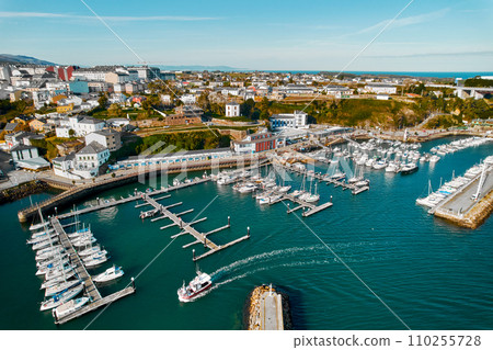 Ribadeo city and harbor with moored vessels. Northern Spain 110255728