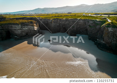 Aerial view to the Beach of the Cathedrals. Europe, Northern Spain Aerial view to the Beach of the Cathedrals. Europe, Northern Spain 110255731