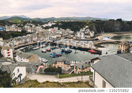 Harbour of Luarca during cloudy winter day. Asturias, northern Spain 110255882