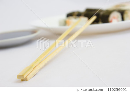 Japanese cuisine, rice sushi and fish - closeup 110256091