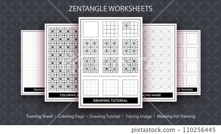 How to Draw a Zentangle. Step by Step Drawing Tutorial. Draw Guide. Simple Instruction for Kids and Adults. 110256445