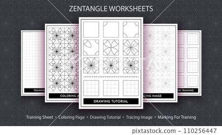 How to Draw a Zentangle. Step by Step Drawing Tutorial. Draw Guide. Simple Instruction for Kids and Adults. 110256447