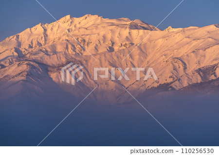 [長野縣]北阿爾卑斯山Morgenrot/白馬村的冬季雪景 110256530