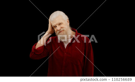 Stylish man in his 60s flirts and adjusts his hair, looking at the camera, embodying a handsome and charming grandpa Stylish man in his 60s flirts and adjusts his hair, looking at the camera, embodying a handsome and charming grandpa 110256689
