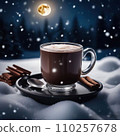 熱巧克力放在白雪皚皚的滿月背景上 AI 產生的圖像 110257678