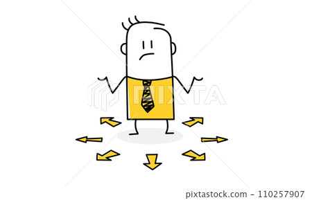 Confused businessman choosing direction Confused businessman choosing direction 110257907