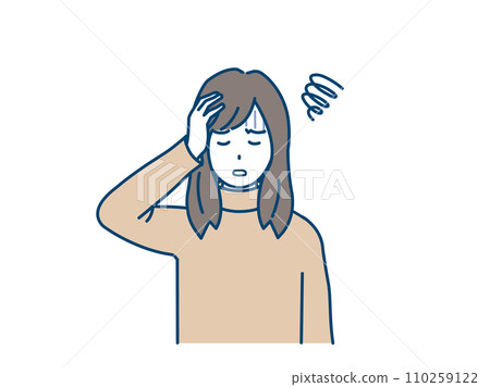 Symptoms of headache and anemia: Illustration of a young woman holding her head Symptoms of headache and anemia: Illustration of a young woman holding her head 110259122