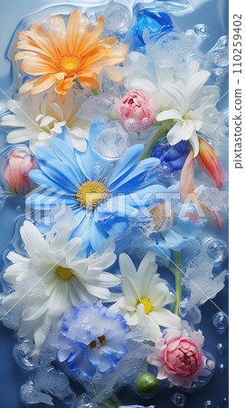 Background of flowers in ice 110259402